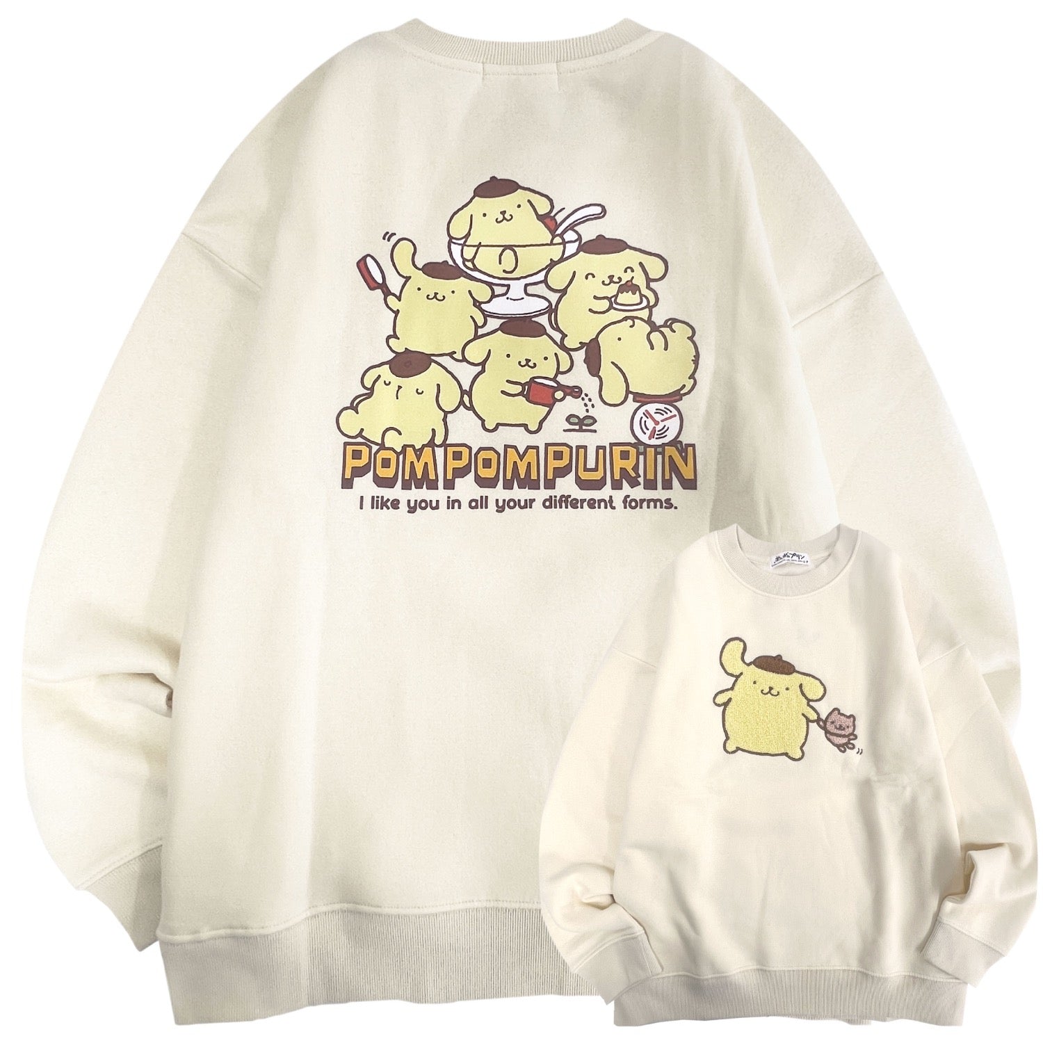 ポムポムプリン サガラ刺繍 裏起毛ビッグシルエット トレーナー オーバーサイズ サンリオ プリント Sanrio pp1354-96