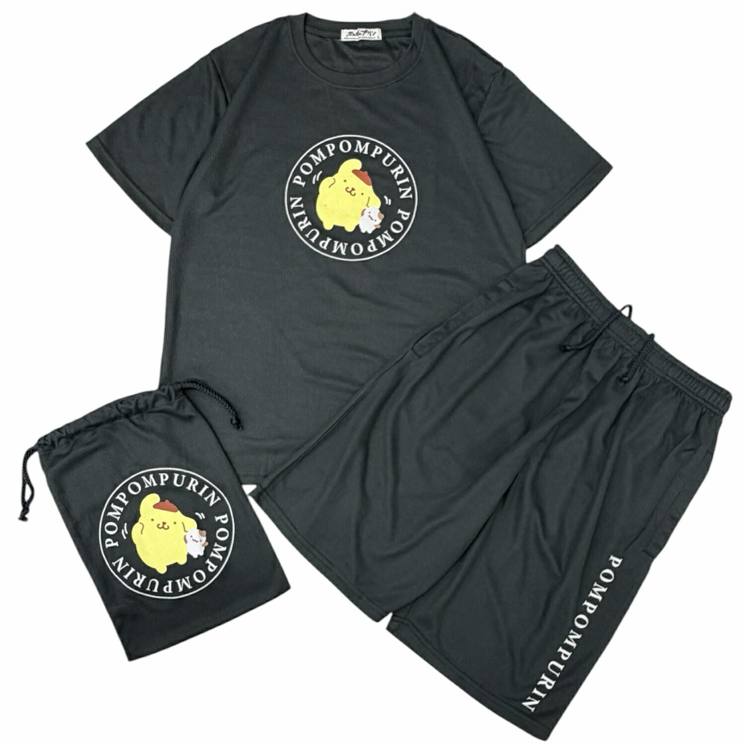 ポムポムプリン プリント ドライワッフル 上下セット 半袖 Tシャツ ハーフパンツ セットアップ 部屋着 パジャマ ジム着 春 夏 サンリオ キャラクターズ pp1662-65