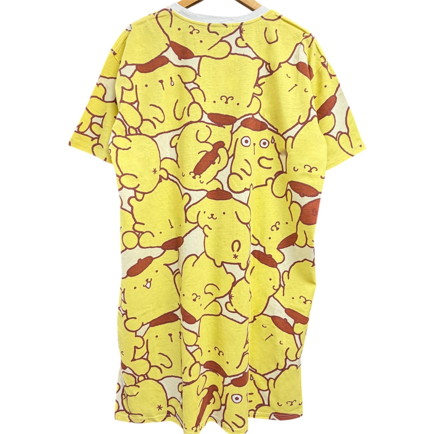 ポムポムプリン 半袖 スーパービッグ Tシャツ 総柄 プリント トップス ワンピース 天竺 メンズ レディース サンリオ キャラクターズ 夏 pp1762-63