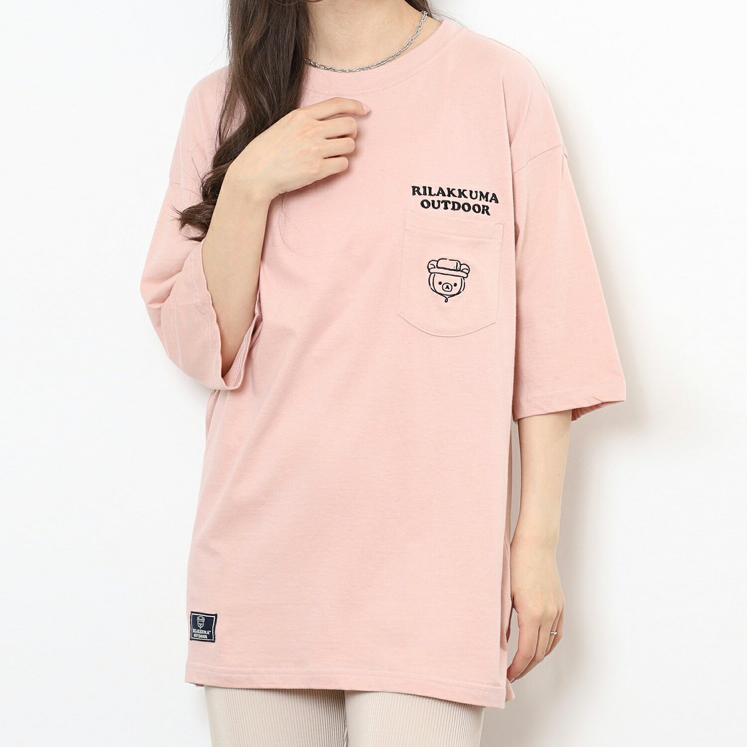 リラックマアウトドア 刺繍ポケット付オーバーサイズTシャツ 半袖 トップス サンエックス rilakkuma
