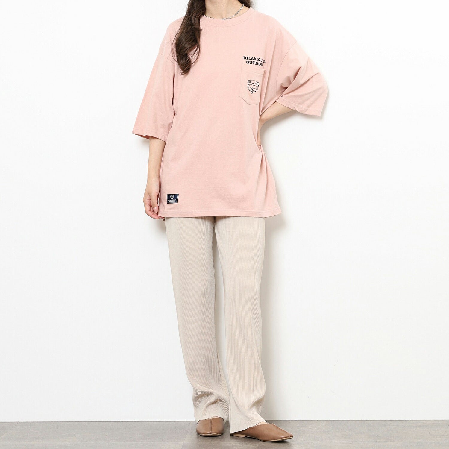 リラックマアウトドア 刺繍ポケット付オーバーサイズTシャツ 半袖 トップス サンエックス rilakkuma