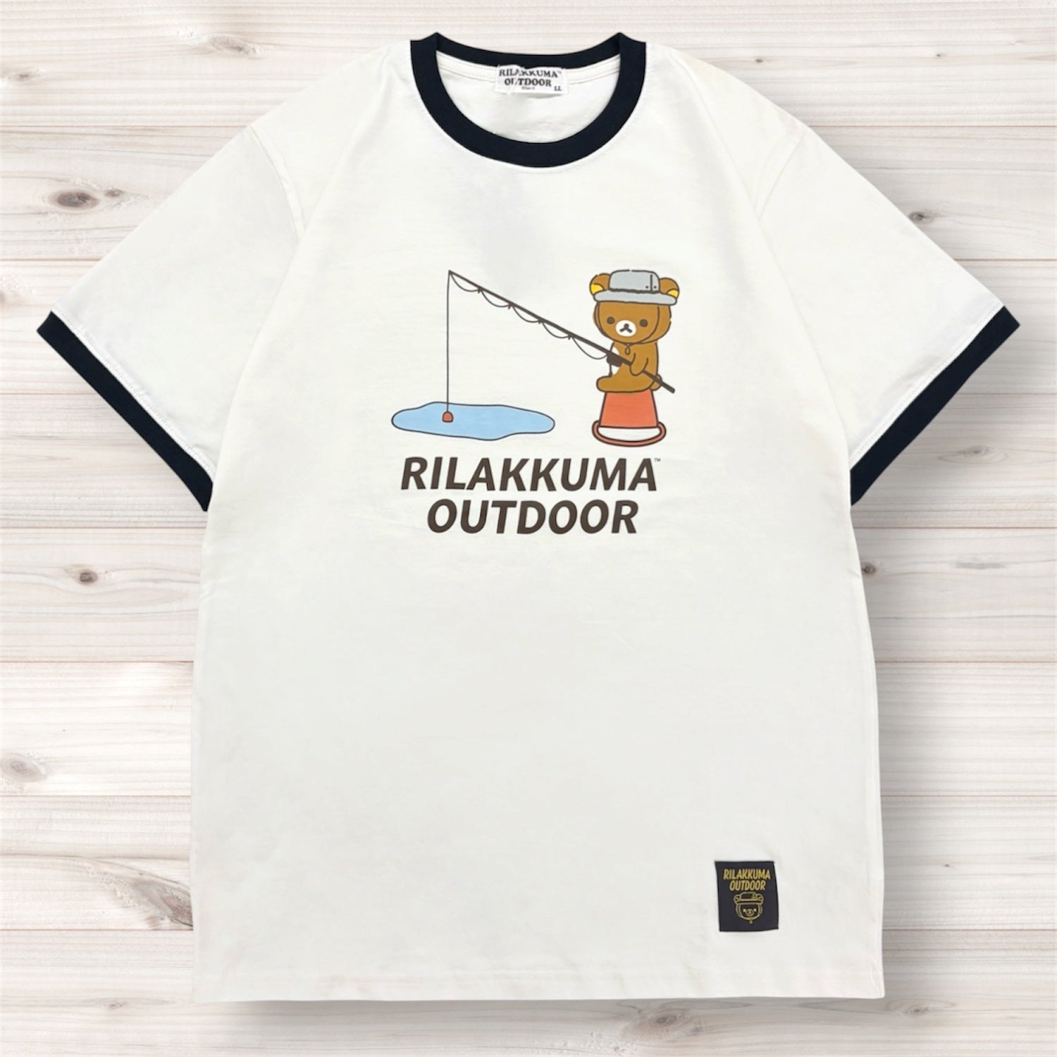 リラックマアウトドア 釣り柄 リンガー 半袖 Tシャツ トップス プリント 天竺 綿 夏 レディース メンズ rilakkuma rk1162-29