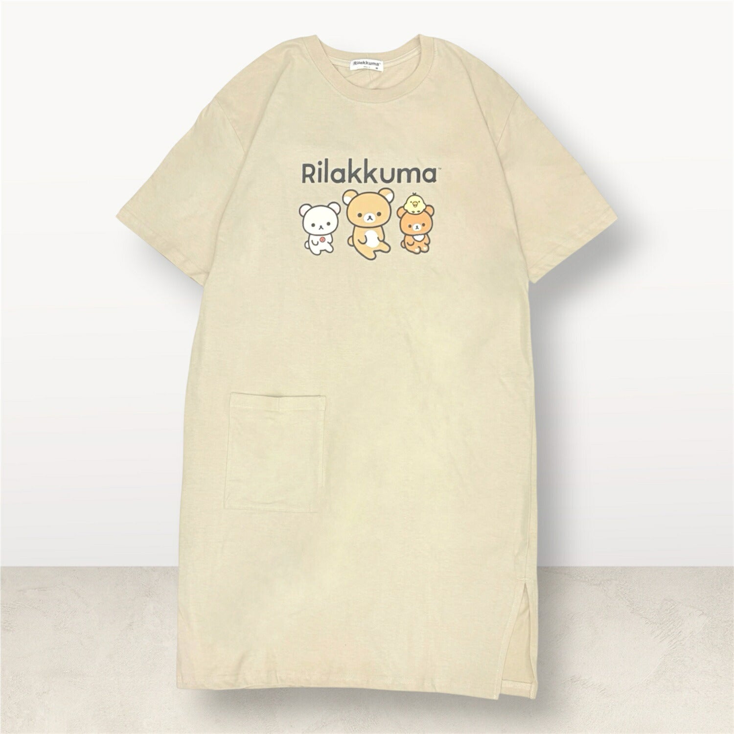 リラックマ プリント 天竺 半袖 ワンピース BIG Tシャツ ロング丈 春夏 ポケット付 サンエックス rilakkuma SAN-X rk1752-166