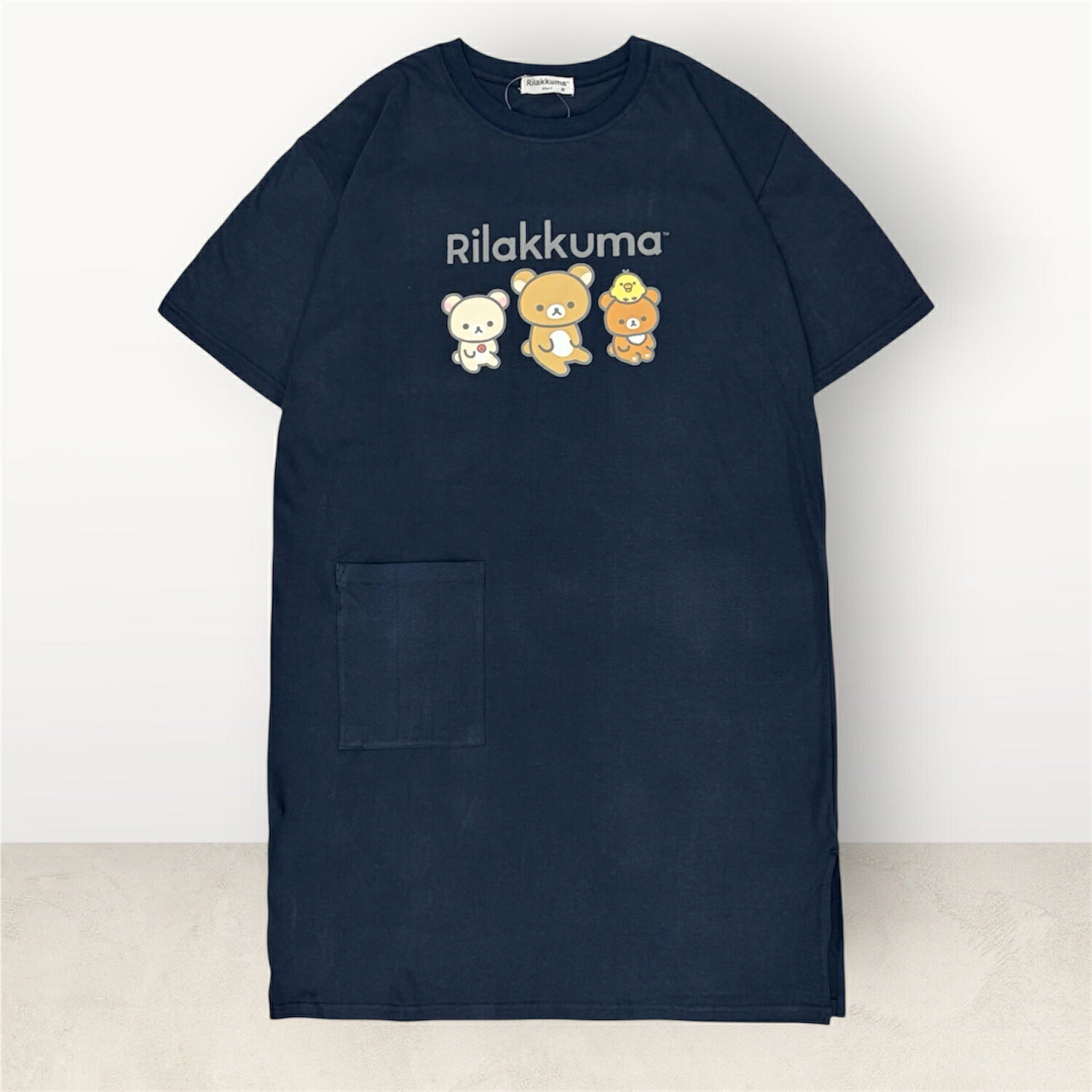 リラックマ プリント 天竺 半袖 ワンピース BIG Tシャツ ロング丈 春夏 ポケット付 サンエックス rilakkuma SAN-X rk1752-166