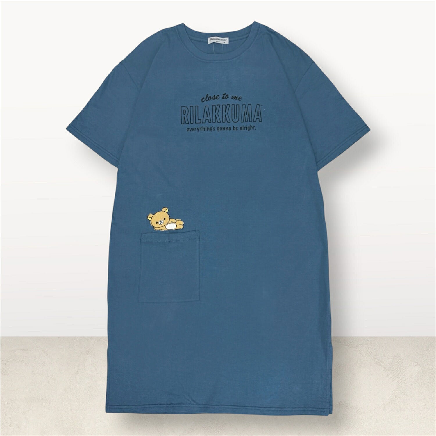 リラックマ プリント 天竺 半袖 ワンピース BIG Tシャツ ロング丈 春夏 ポケット付 サンエックス rilakkuma SAN-X rk1752-166