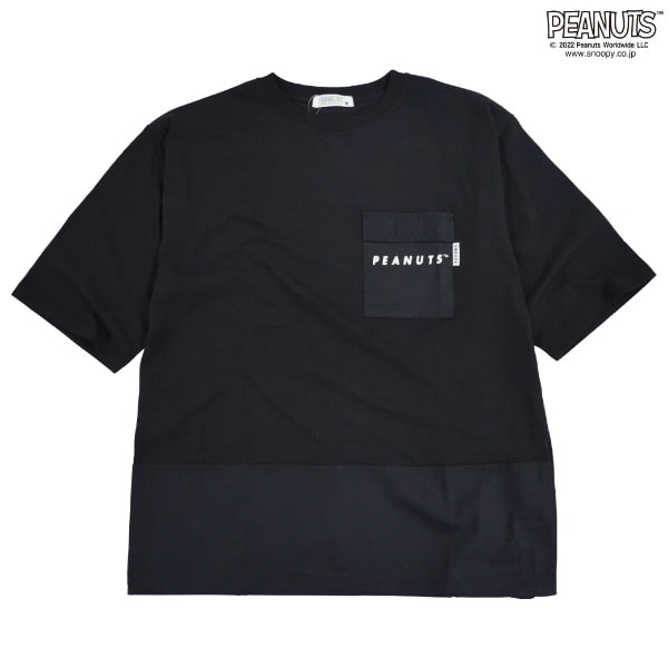 スヌーピー Tシャツ PEANUTS 切り替え ポケット付き ポプリン生地 プリント M L LL s1112-365
