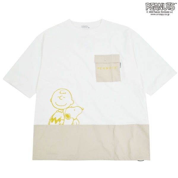 スヌーピー Tシャツ PEANUTS 切り替え ポケット付き ポプリン生地 プリント M L LL s1112-365