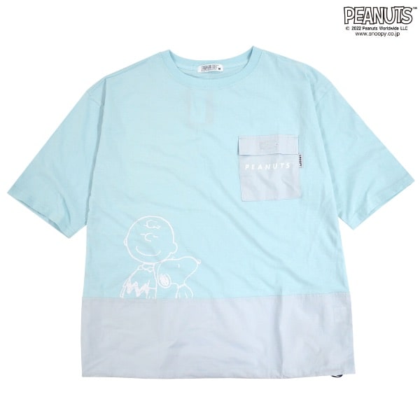 スヌーピー Tシャツ PEANUTS 切り替え ポケット付き ポプリン生地 プリント M L LL s1112-365