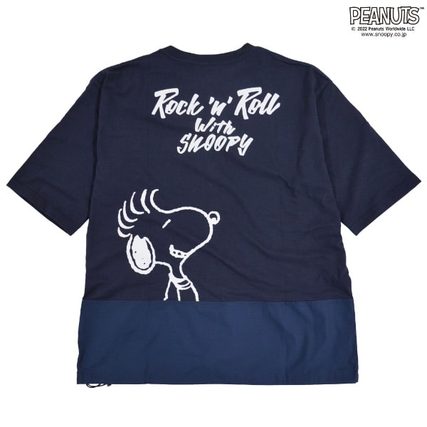 スヌーピー Tシャツ PEANUTS 切り替え ポケット付き ポプリン生地 プリント M L LL s1112-365