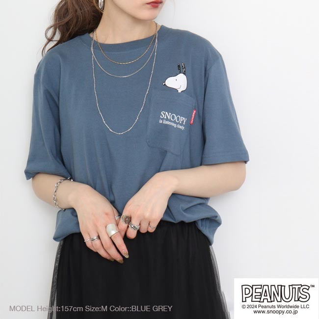 スヌーピー Tシャツ ポケット 半袖 ワンポイント プリントTシャツ SNOOPY PEANUTS s1142-183
