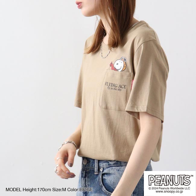スヌーピー Tシャツ ポケット 半袖 ワンポイント プリントTシャツ SNOOPY PEANUTS s1142-183