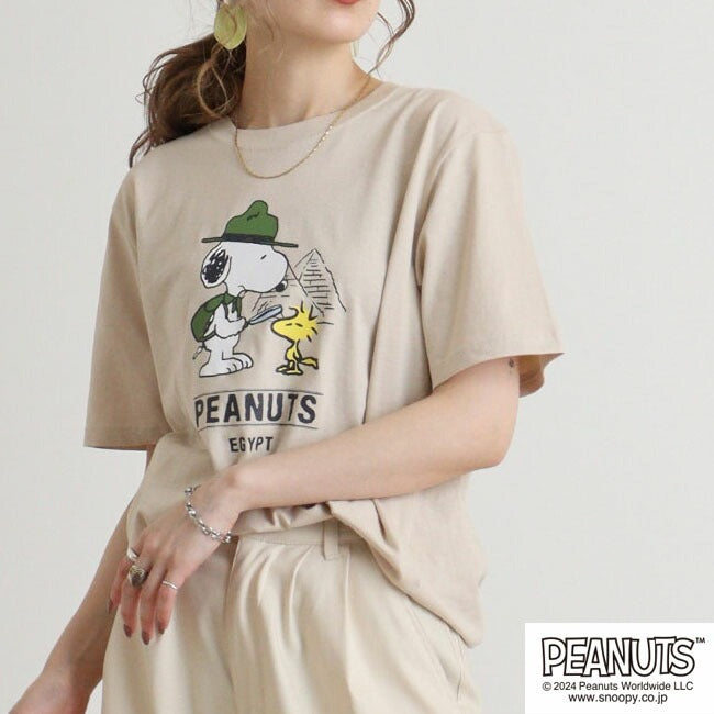 スヌーピー Tシャツ 半袖 トップス 旅行 旅 エジプト ウッドストック プリント SNOOPY PEANUTS s1142-258sp