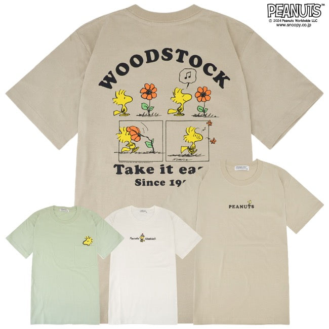 スヌーピー ウッドストック Tシャツ 半袖 トップス バック プリント 刺繍 SNOOPY PEANUTS s1142-415sp