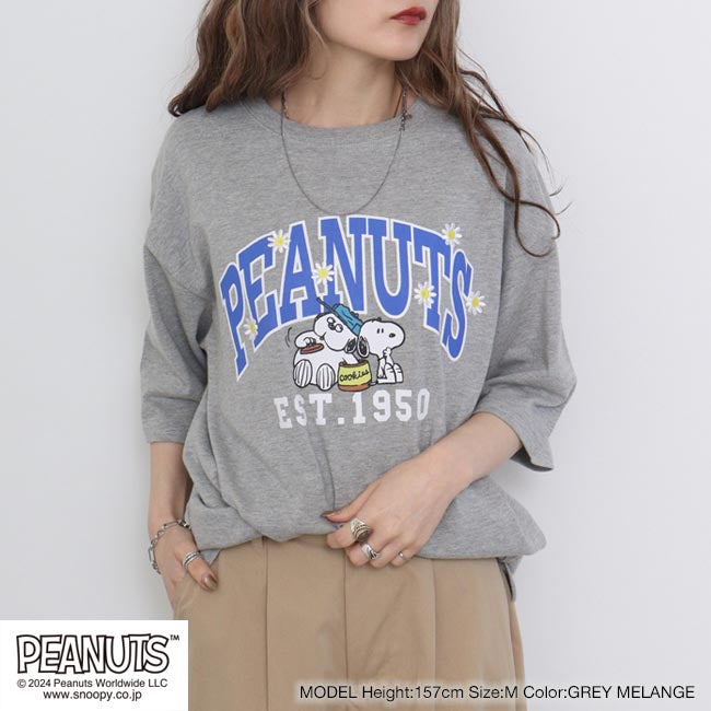 スヌーピー オラフ Tシャツ 半袖 ドロップショルダー カレッジ 刺繍 プリント SNOOPY PEANUTS s1142-42sp