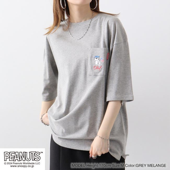 スヌーピー オラフ ポケット ドロップショルダー Tシャツ 刺繍 SNOOPY PEANUTS s1142-46sp
