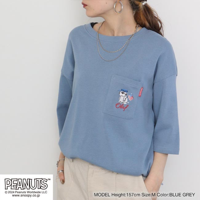 スヌーピー オラフ ポケット ドロップショルダー Tシャツ 刺繍 SNOOPY PEANUTS s1142-46sp