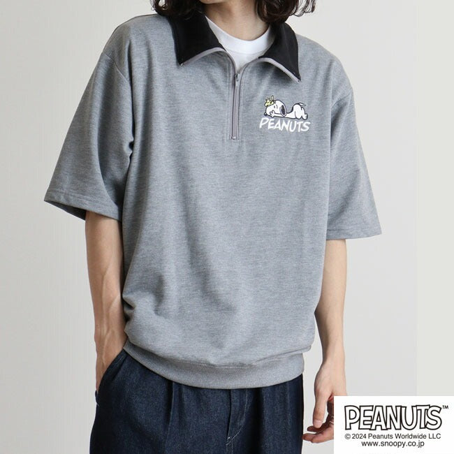 スヌーピー 半袖 ハーフジップ トレーナー ミニ裏毛 SNOOPY PEANUTS s1142-62sp