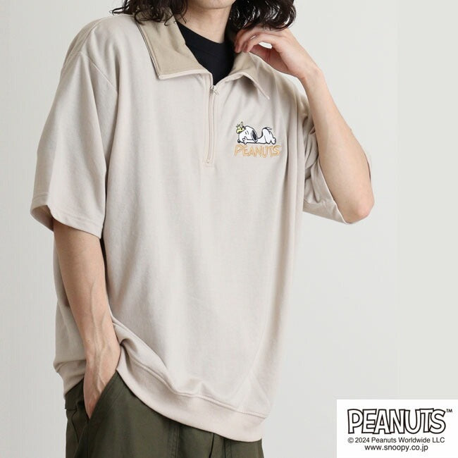 スヌーピー 半袖 ハーフジップ トレーナー ミニ裏毛 SNOOPY PEANUTS s1142-62sp