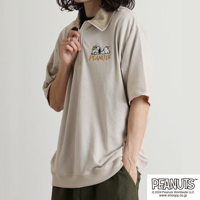 スヌーピー 半袖 ハーフジップ トレーナー ミニ裏毛 SNOOPY PEANUTS s1142-62sp