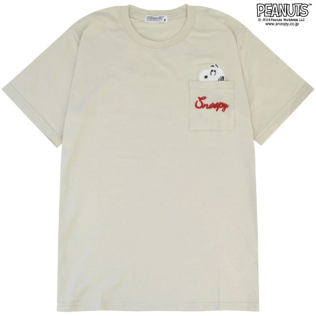 スヌーピー サガラ刺繍 ポケット 半袖 Tシャツ PEANUTS SNOOPY