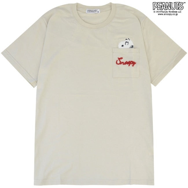 スヌーピー サガラ刺繍 ポケット 半袖 Tシャツ PEANUTS SNOOPY