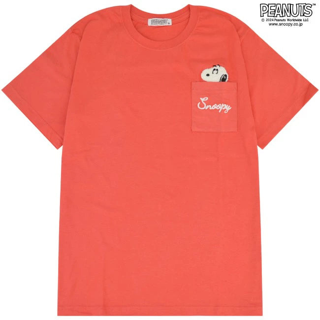 スヌーピー サガラ刺繍 ポケット 半袖 Tシャツ PEANUTS SNOOPY