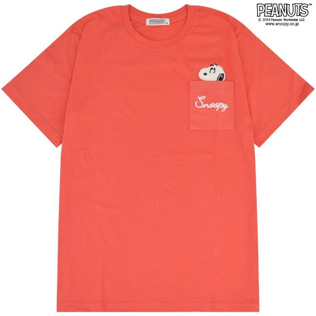 スヌーピー サガラ刺繍 ポケット 半袖 Tシャツ PEANUTS SNOOPY