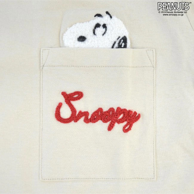 スヌーピー サガラ刺繍 ポケット 半袖 Tシャツ PEANUTS SNOOPY