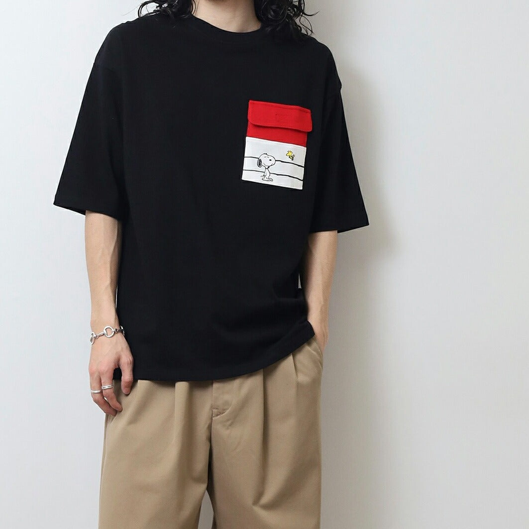 スヌーピー Tシャツ 半袖 トップス ポケット プリント ドロップショルダー ヘビーウェイト SNOOPY PEANUTS s1152-13sp
