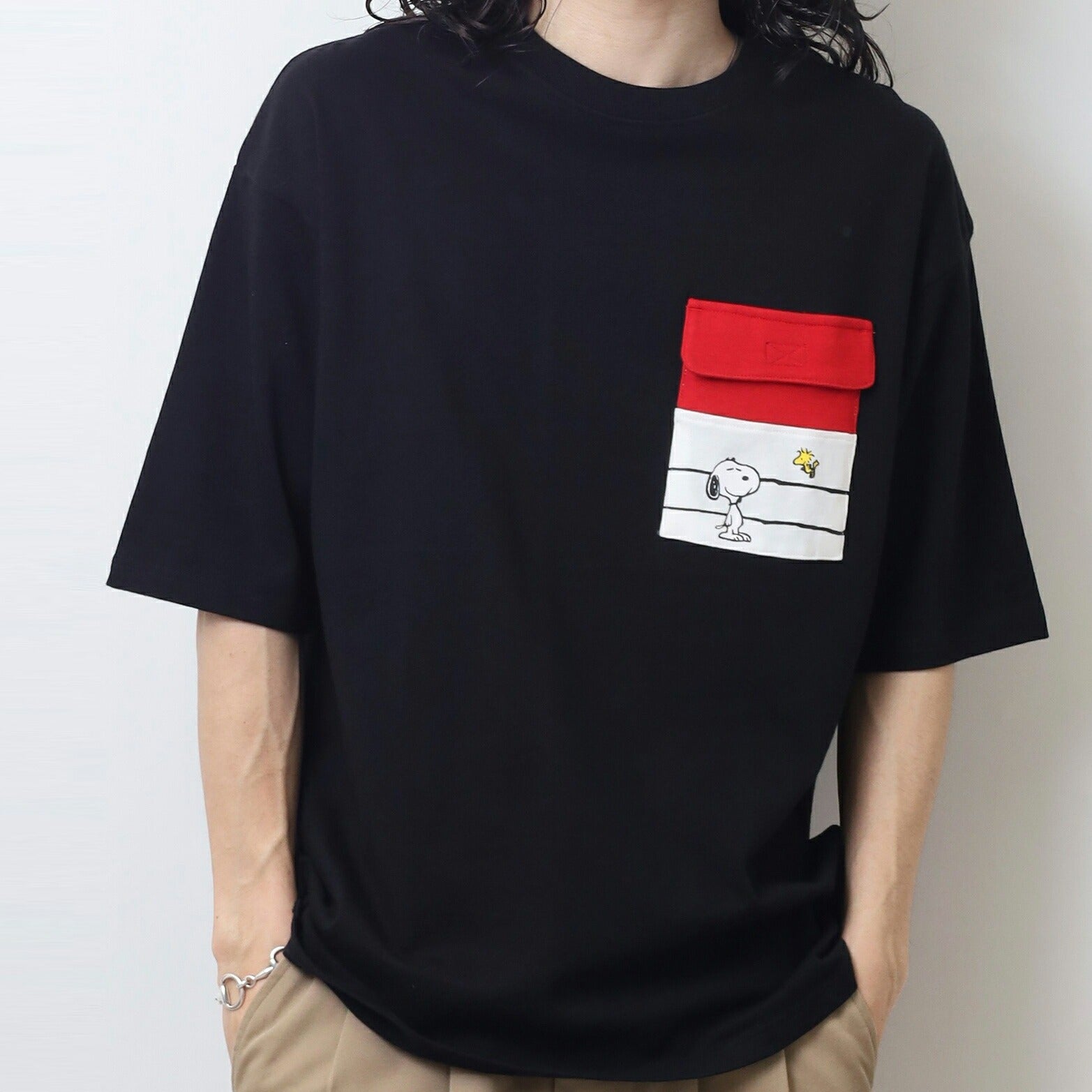 スヌーピー Tシャツ 半袖 トップス ポケット プリント ドロップショルダー ヘビーウェイト SNOOPY PEANUTS s1152-13sp