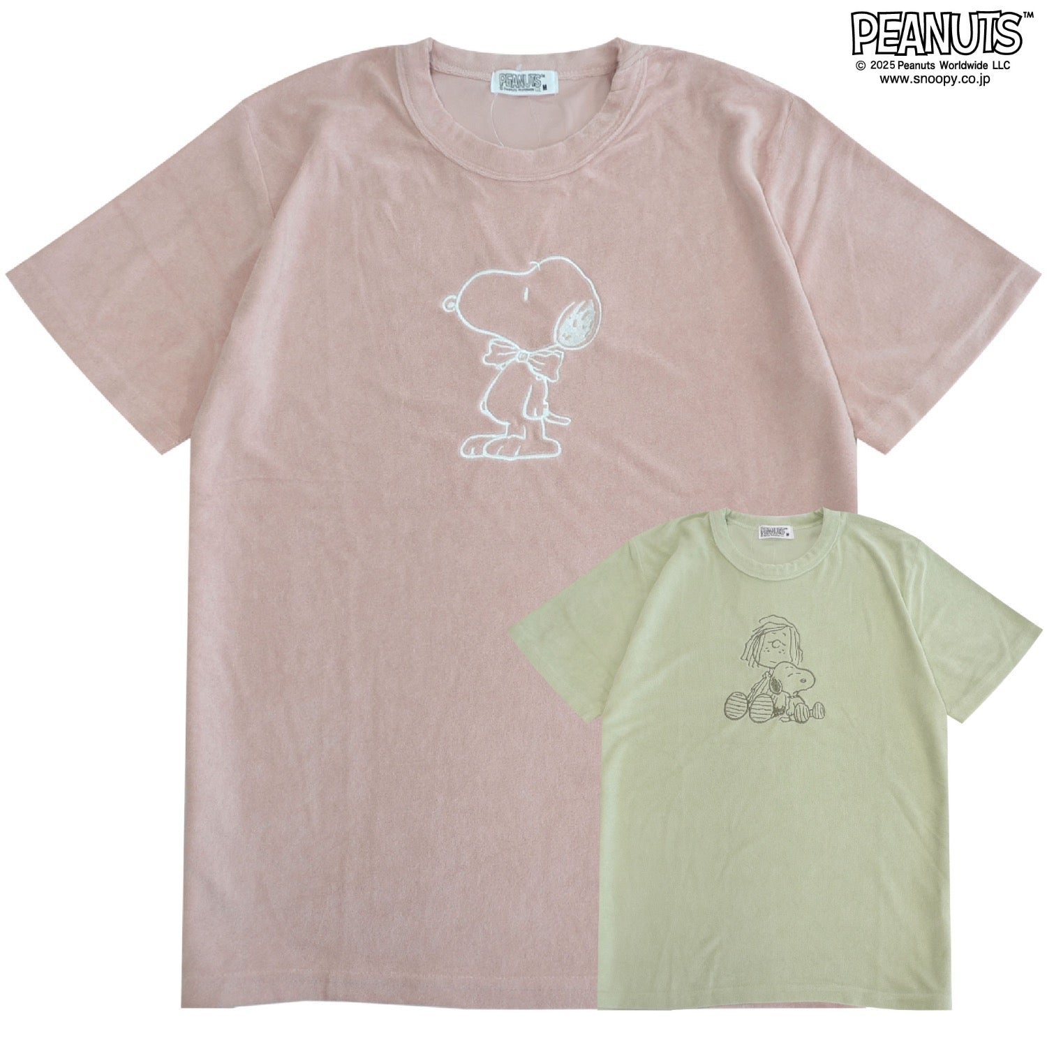 スヌーピー ペパーミント パイル 半袖 Tシャツ トップス 線画 刺繍 SNOOPY PEANUTS s1152-281sp