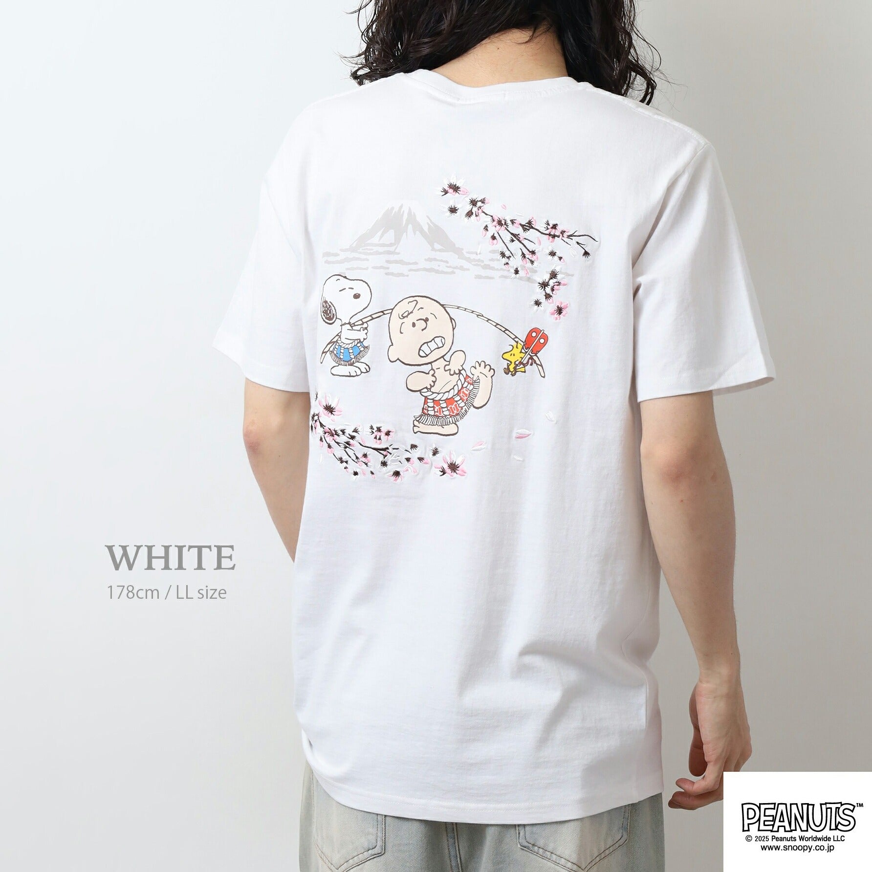スヌーピー 半袖 Tシャツ トップス 相撲 さくら柄 刺繍 バックプリント チャーリー・ブラウン ウッドストック SNOOPY PEANUTS s1152-35sp