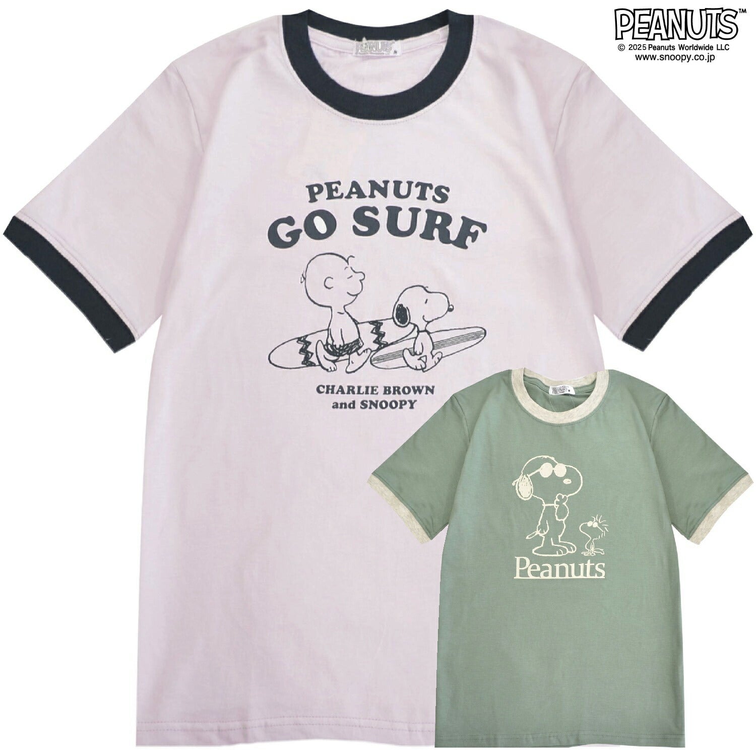 スヌーピー ジョークール ウッドストック チャーリーブラウン リンガーネック Tシャツ 半袖 トップス 友達柄 SNOOPY PEANUTS s1152-418sp