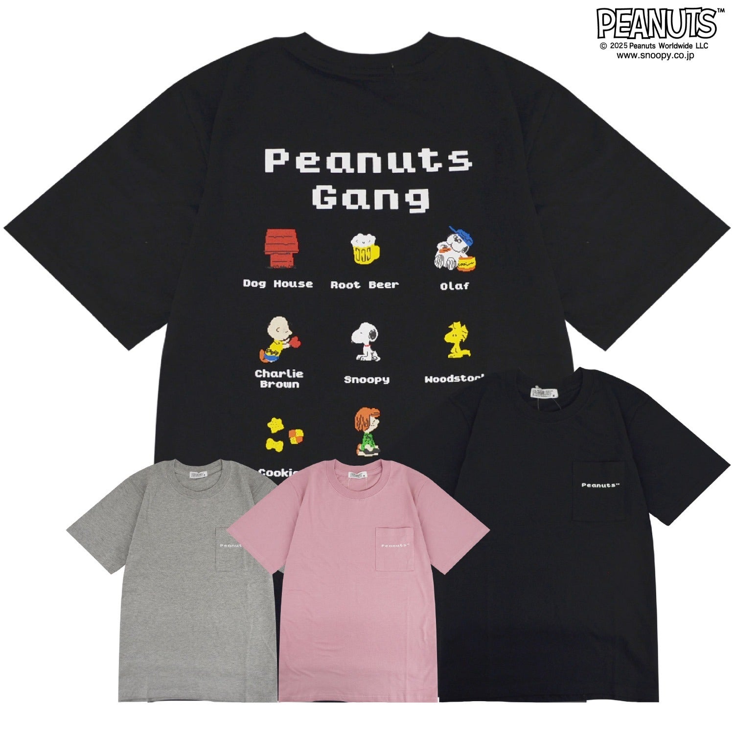 スヌーピー 半袖 ピクセル全員柄 バックプリント Tシャツ 天竺 SNOOPY PEANUTS s1152-43sp