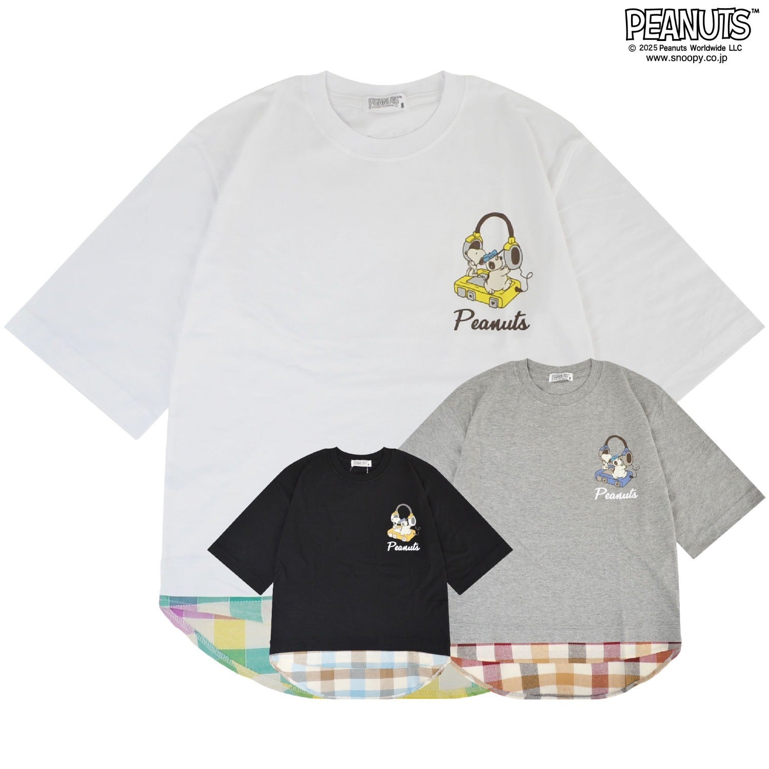 スヌーピー 半袖 Tシャツ プリント レイヤード風 オラフ ヘッドホン柄 春夏 切替 SNOOPY PEANUT s1152-76sp