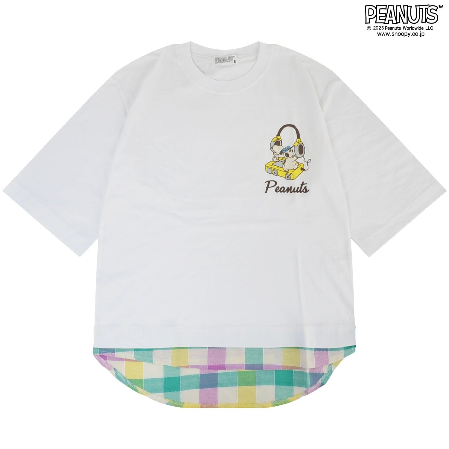 スヌーピー 半袖 Tシャツ プリント レイヤード風 オラフ ヘッドホン柄 春夏 切替 SNOOPY PEANUT s1152-76sp