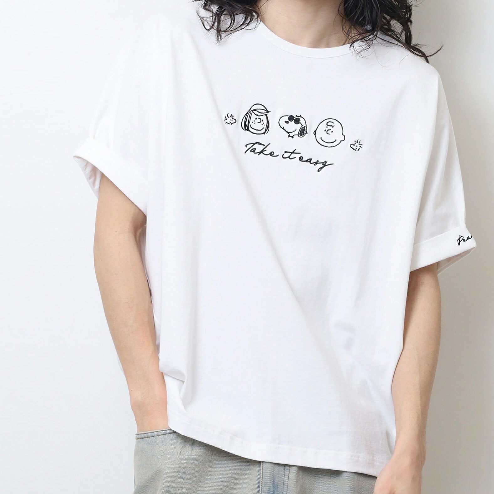 スヌーピー Tシャツ 半袖 トップス 裾 バルーン チャーリーブラウン ペパーミント・パティ ウッドストック 刺繍 SNOOPY PEANUTS s1152-91sp