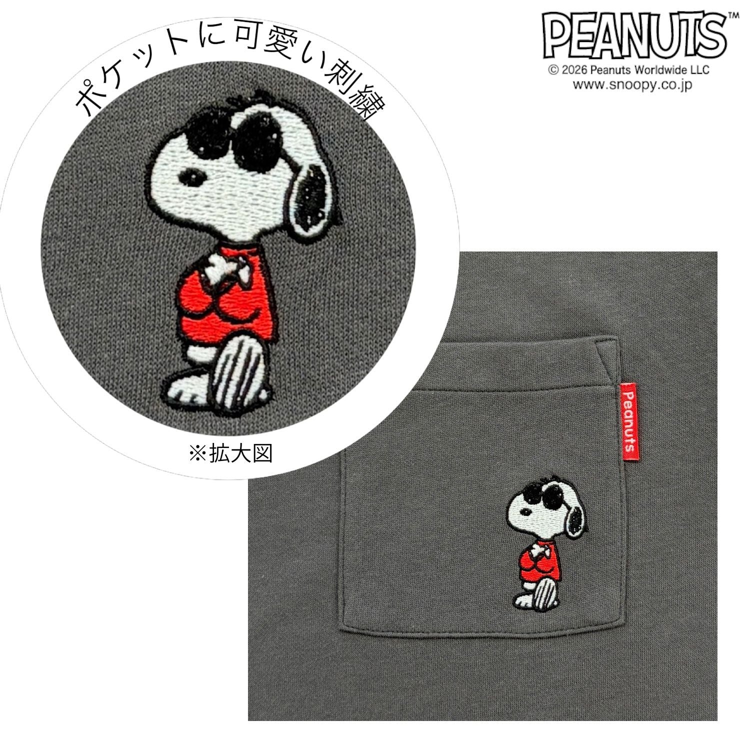 スヌーピー ジョー・クール ポケット付き 半袖 Tシャツ 刺繍 トップス ビッグシルエット 接触冷感 レディース メンズ 春 夏 SNOOPY PEANUTS