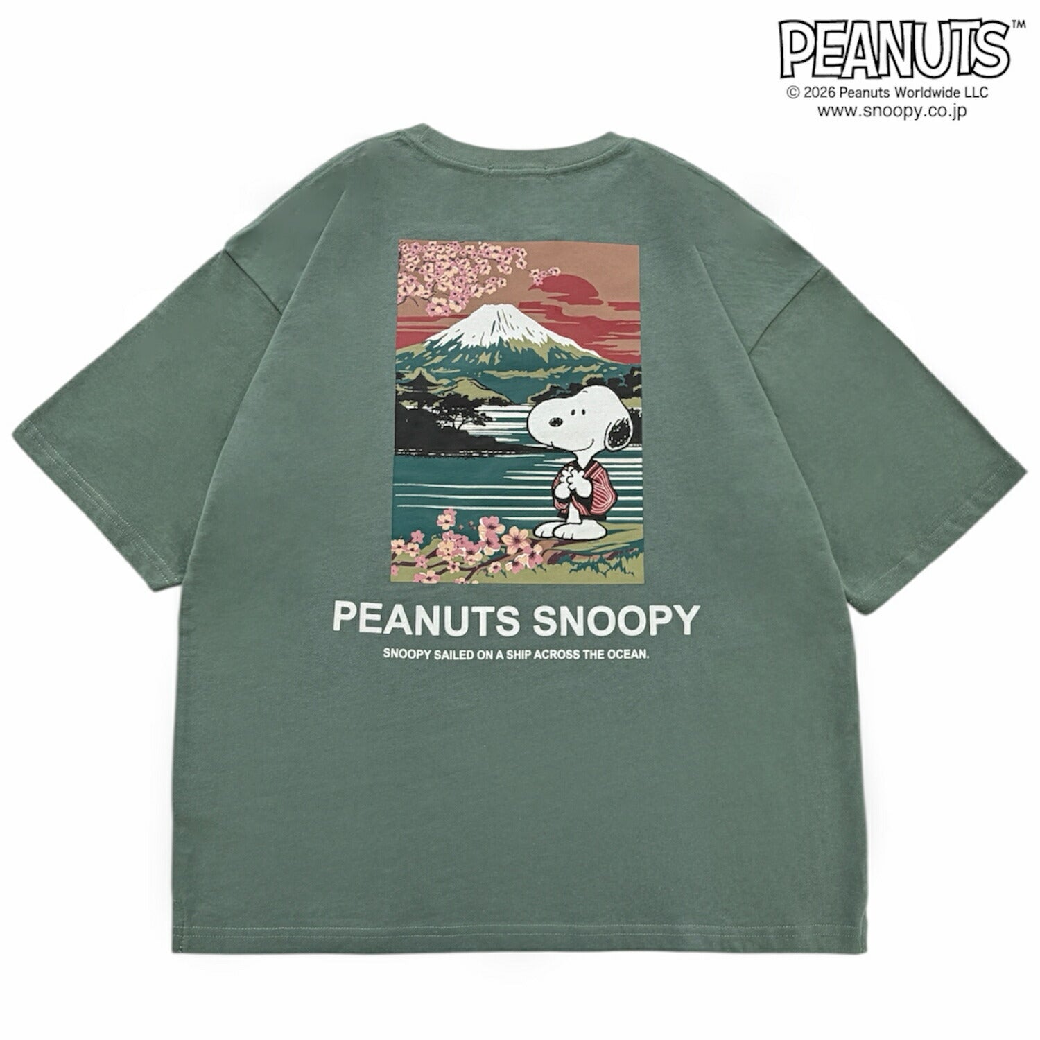 スヌーピー 富士山柄 バックプリント ヘビーウェイト ドロップショルダー 半袖 Tシャツ トップス 天竺 メンズ レディース 春 夏 SNOOPY PEANUTS s1162-173sp