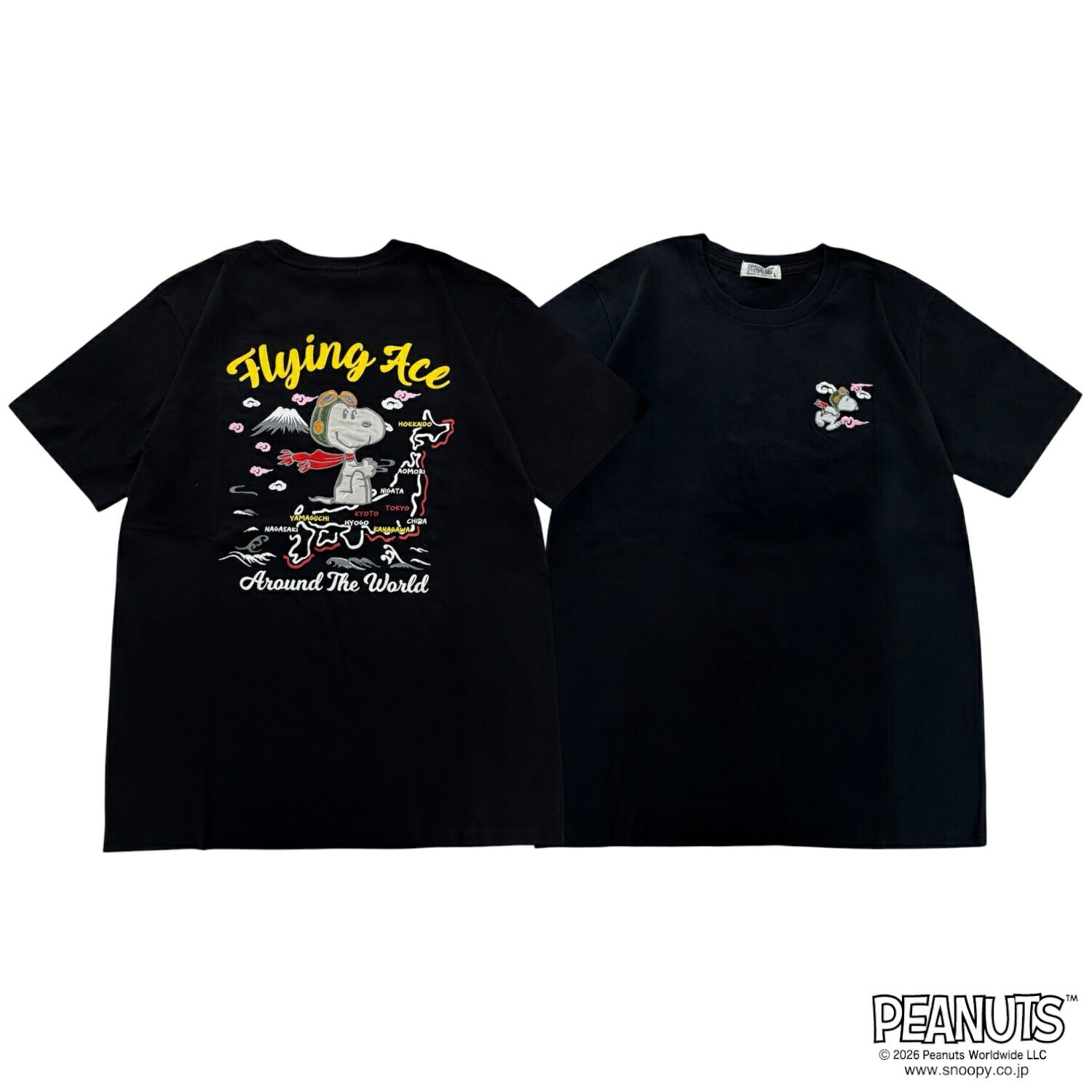 スヌーピー フライング・エース 地図柄 バックプリント 刺繍 天竺 半袖 Tシャツ SNOOPY PEA s1162-223sp