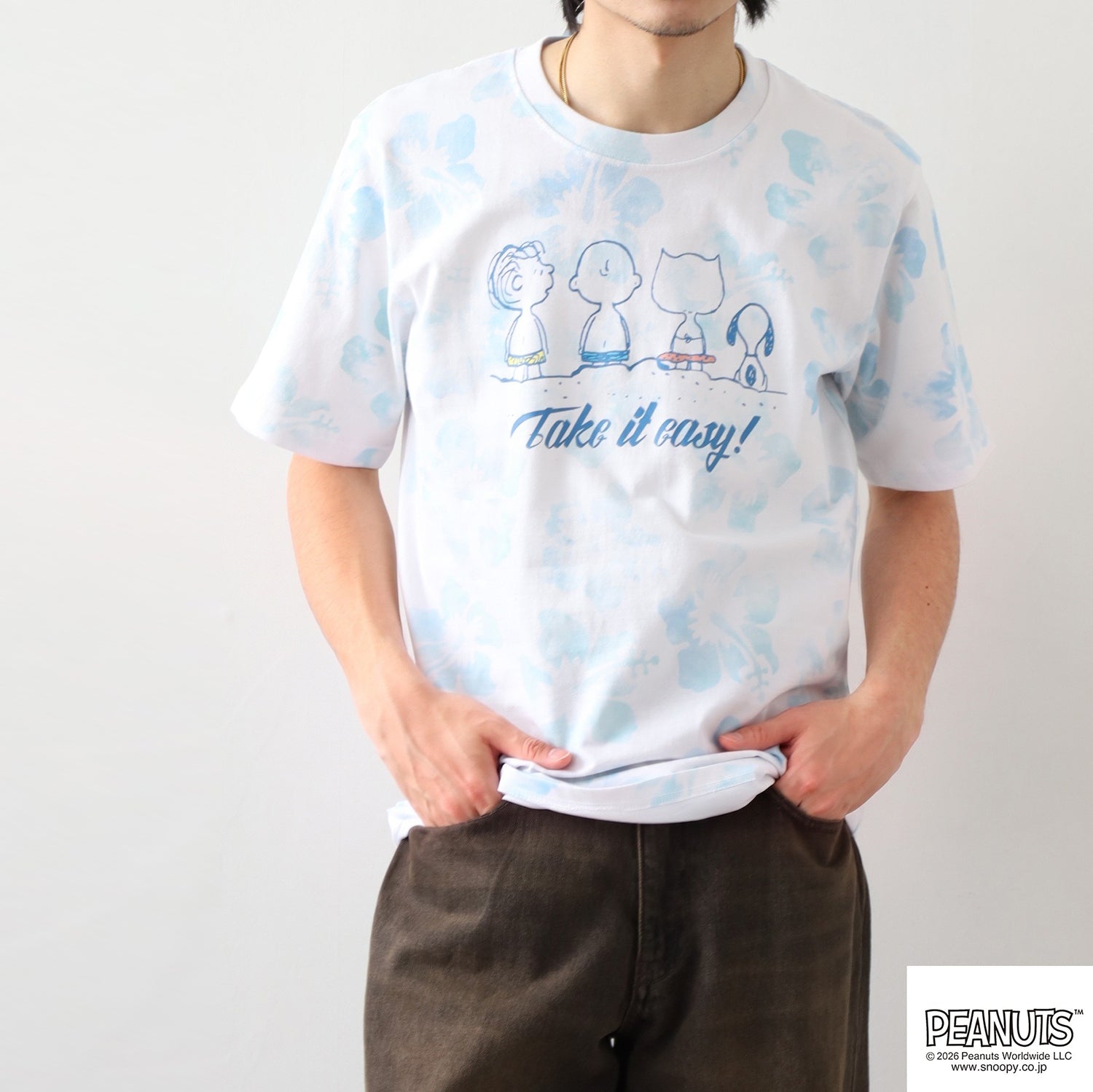 スヌーピー ビーチ柄 タイダイ プリント ハイビスカス 天竺 半袖 Tシャツ メンズ レディース 春 夏 SNOOPY PEANUTS