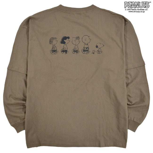 スヌーピー BIG Tシャツ オーバーサイズ 長袖 切り替え 刺繍 バック PEANUTS SNOOPY