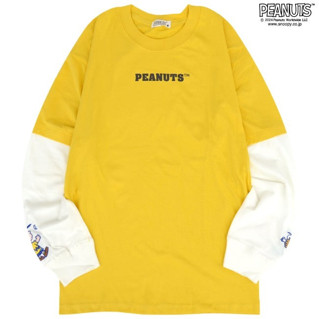 スヌーピー 長袖 Tシャツ フェイク レイヤード BIG オーバーサイズ 袖 プリント 刺繍 トップス SNOOPY PEANUTS s1243-21sp