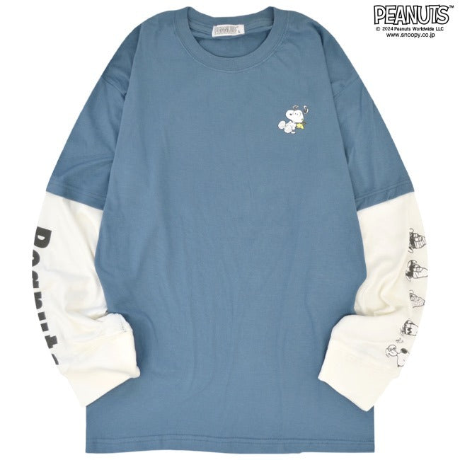 スヌーピー 長袖 Tシャツ フェイク レイヤード BIG オーバーサイズ 袖 プリント 刺繍 トップス SNOOPY PEANUTS s1243-21sp