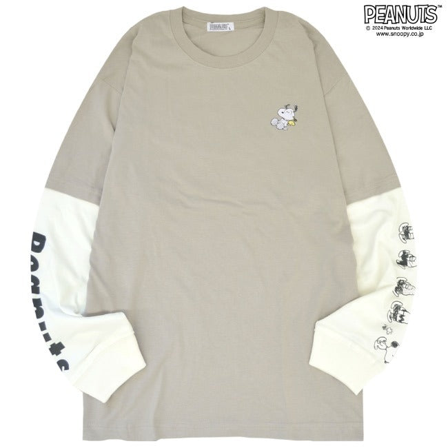 スヌーピー 長袖 Tシャツ フェイク レイヤード BIG オーバーサイズ 袖 プリント 刺繍 トップス SNOOPY PEANUTS s1243-21sp