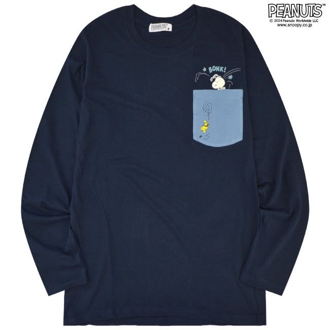 スヌーピー 長袖 トップス Tシャツ ポケット 刺繍 プリント チャーリーブラウン ウッドストック SNOOPY PEANUTS s1243-45