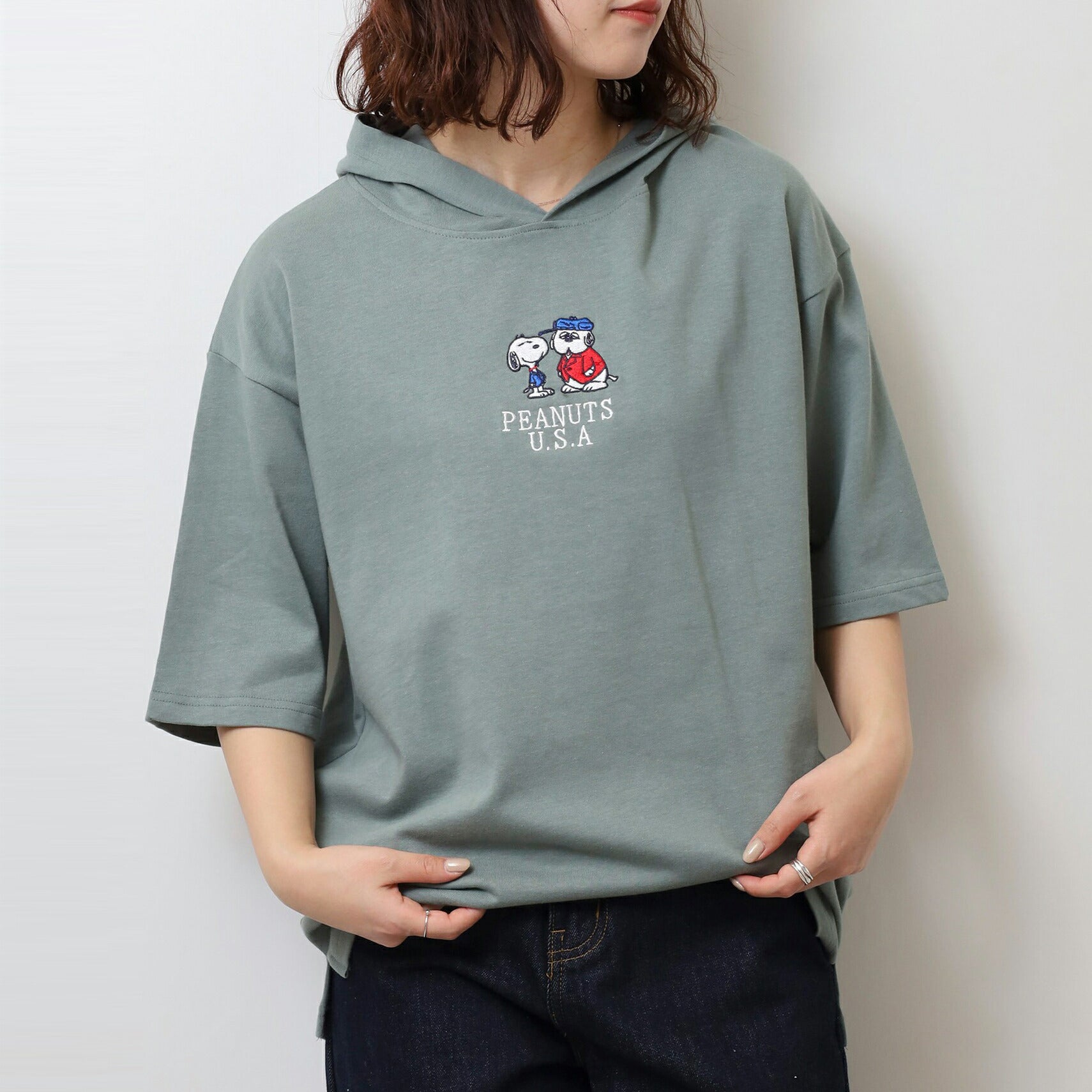 スヌーピー Tパーカー パーカー トップス 半袖 刺繍 オラフ SNOOPY PEANUTS s1352-21sp