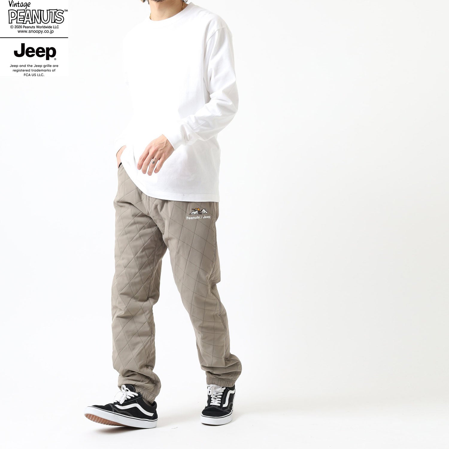 スヌーピー ジープ アウトドア柄 刺繍 中綿 キルトパンツ SNOOPY PEANUTS JEEP sjp1444-133