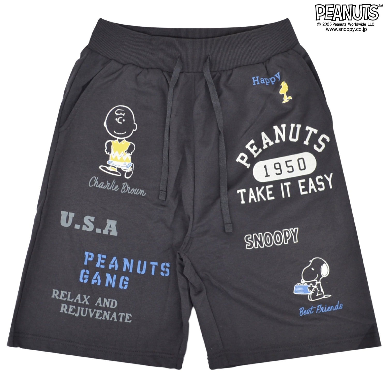スヌーピー チラシ カレッジ柄 プリント ミニ裏毛 ハーフパンツ PEANUTS SNOOPY s1452-28sp