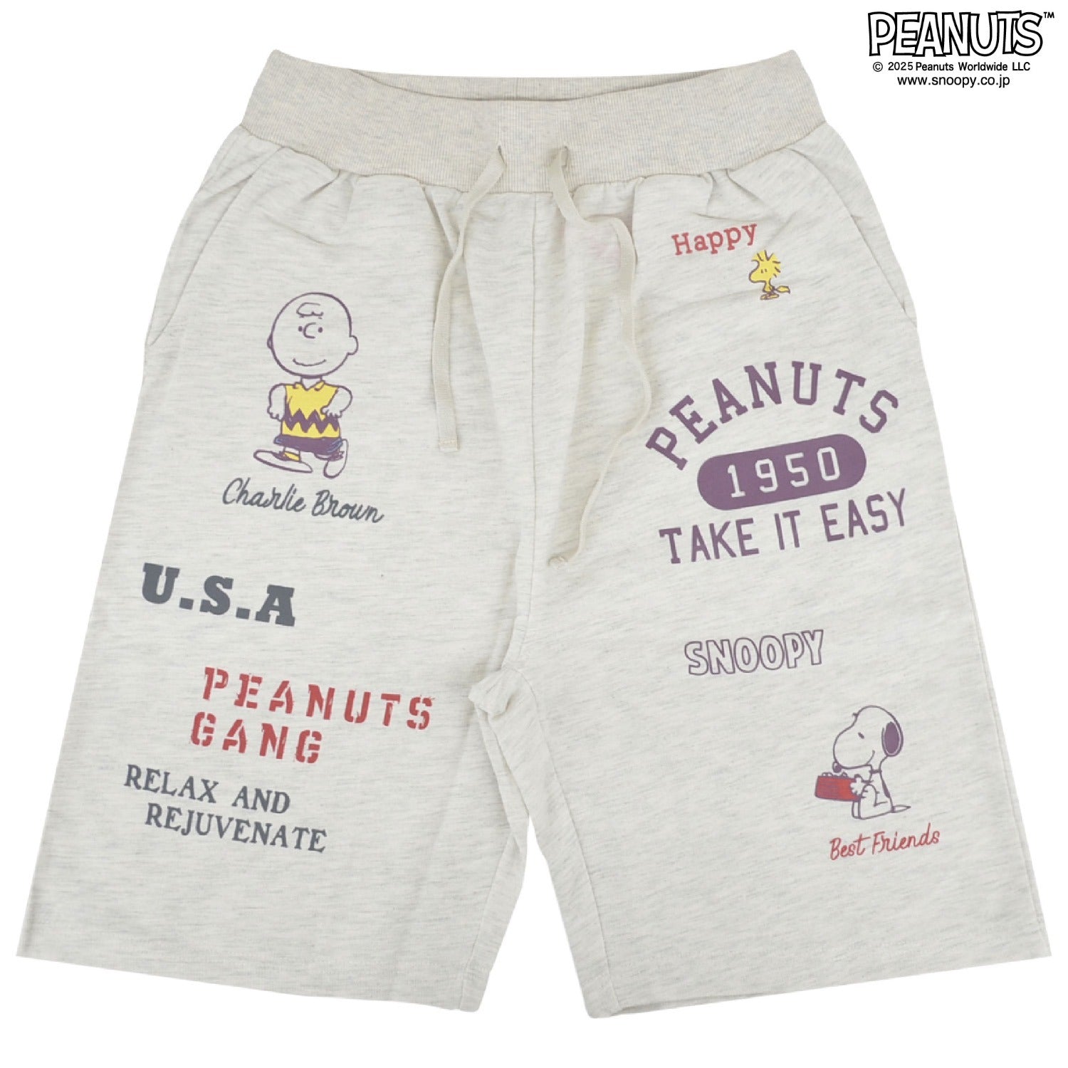 スヌーピー チラシ カレッジ柄 プリント ミニ裏毛 ハーフパンツ PEANUTS SNOOPY s1452-28sp